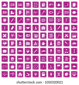 100 calculator icons set in grunge style pink color isolated on white background vector illustration