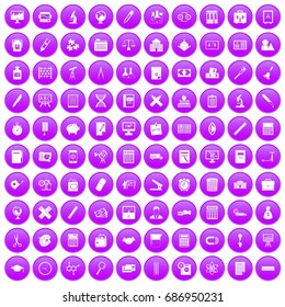100 calculator icons set in purple circle isolated on white vector illustration