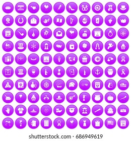 100 calendar icons set in purple circle isolated on white vector illustration