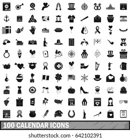 100 calendar icons set in simple style for any design vector illustration