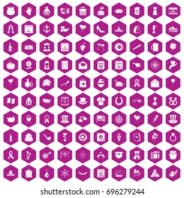 100 calendar icons set in violet hexagon isolated vector illustration