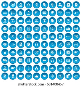 100 call center icons set in blue circle isolated on white vector illustration