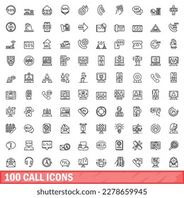 100 call icons set. Outline illustration of 100 call icons vector set isolated on white background