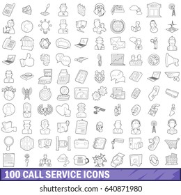100 call service icons set in outline style for any design vector illustration