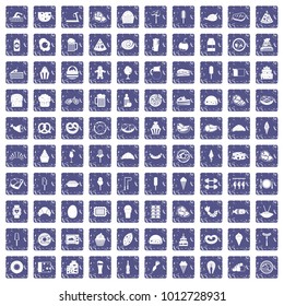 100 calories icons set in grunge style sapphire color isolated on white background vector illustration