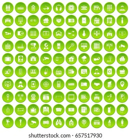100 camera icons set green circle isolated on white background vector illustration