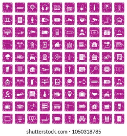 100 camera icons set in grunge style pink color isolated on white background vector illustration