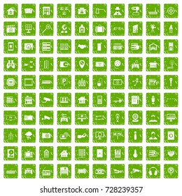 100 camera icons set in grunge style green color isolated on white background vector illustration