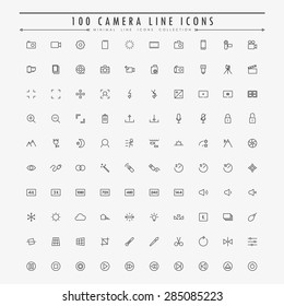 100 camera minimal line icons collection vector