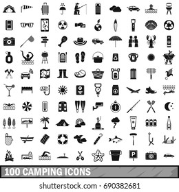 100 camping icons set in simple style for any design vector illustration
