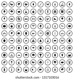 100 camping and nature icons set in simple style for any design vector illustration