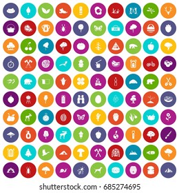 100 camping and nature icons set color
