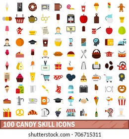 100 candy skill icons set in flat style for any design vector illustration