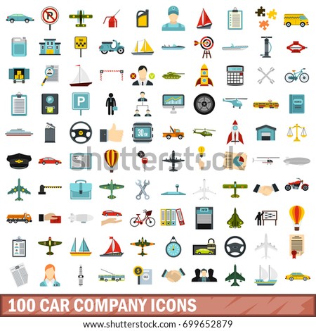 100 Car Company Icons Set Flat Stock Vector Royalty Free 699652879
