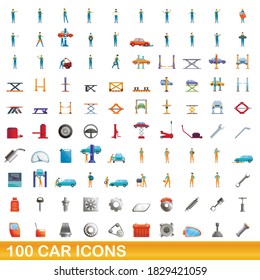 100 car icons set. Cartoon illustration of 100 car icons vector set isolated on white background