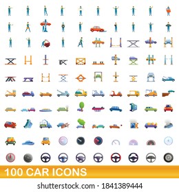 100 car icons set. Cartoon illustration of 100 car icons vector set isolated on white background