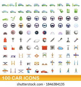 100 car icons set. Cartoon illustration of 100 car icons vector set isolated on white background