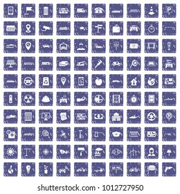 100 car icons set in grunge style sapphire color isolated on white background vector illustration