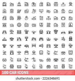 100 car icons set. Outline illustration of 100 car icons vector set isolated on white background