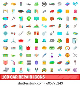 100 car repair icons set in cartoon style for any design vector illustration