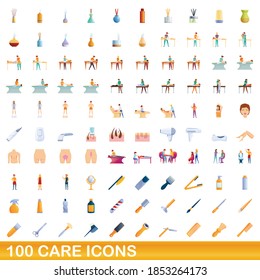 100 care icons set. Cartoon illustration of 100 care icons vector set isolated on white background
