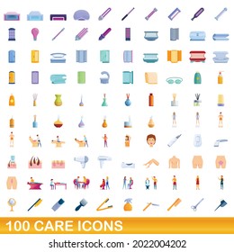 100 care icons set. Cartoon illustration of 100 care icons vector set isolated on white background