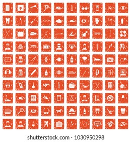 100 care icons set in grunge style orange color isolated on white background vector illustration