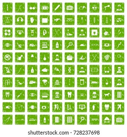 100 care icons set in grunge style green color isolated on white background vector illustration