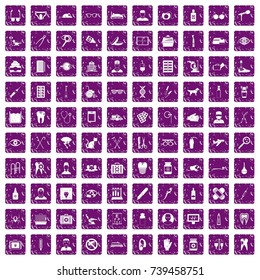 100 care icons set in grunge style purple color isolated on white background vector illustration