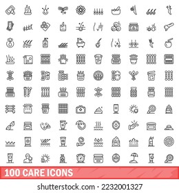 100 care icons set. Outline illustration of 100 care icons vector set isolated on white background