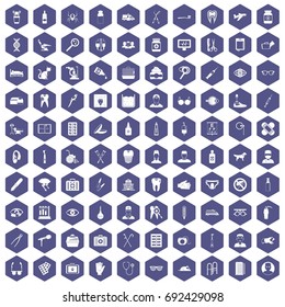 100 care icons set in purple hexagon isolated vector illustration