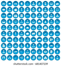 100 career icons set in blue circle isolated on white vector illustration