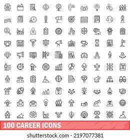 100 career icons set. Outline illustration of 100 career icons vector set isolated on white background