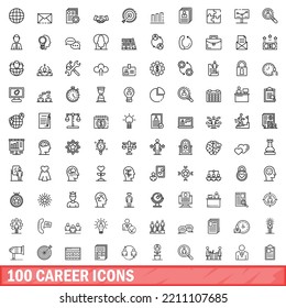 100 career icons set. Outline illustration of 100 career icons vector set isolated on white background