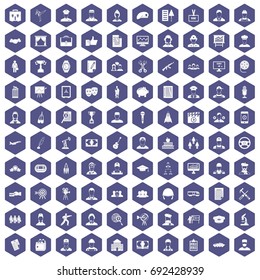 100 career icons set in purple hexagon isolated vector illustration