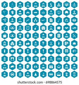 100 career icons set in sapphirine hexagon isolated vector illustration