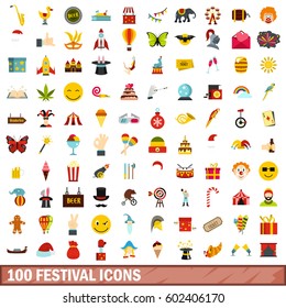 100 carnival icons set in flat style. Illustration of 100 carnival icons isolated vector for any design