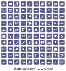 100 cartography icons set in grunge style sapphire color isolated on white background vector illustration
