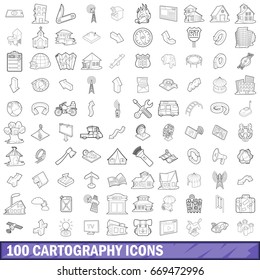 100 cartography icons set in outline style for any design vector illustration