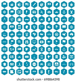 100 cartography icons set in sapphirine hexagon isolated vector illustration