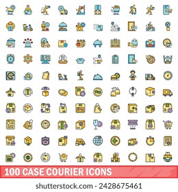 100 case courier icons set. Color line set of case courier vector icons thin line color flat on white