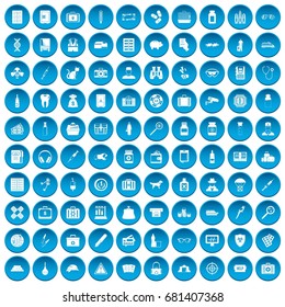 100 case icons set in blue circle isolated on white vector illustration