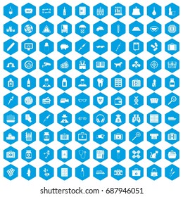 100 case icons set in blue hexagon isolated vector illustration