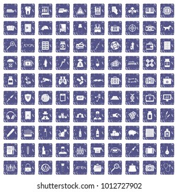 100 case icons set in grunge style sapphire color isolated on white background vector illustration