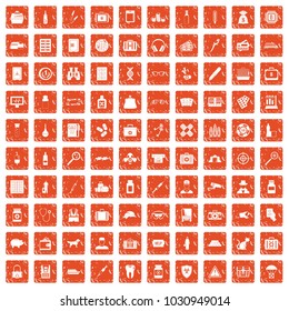 100 case icons set in grunge style orange color isolated on white background vector illustration
