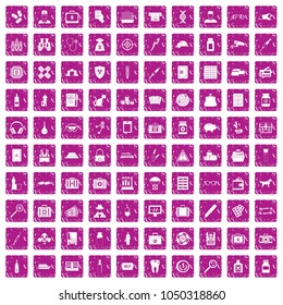 100 case icons set in grunge style pink color isolated on white background vector illustration
