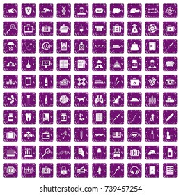 100 case icons set in grunge style purple color isolated on white background vector illustration
