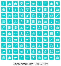100 case icons set in grunge style blue color isolated on white background vector illustration