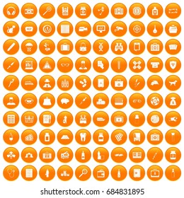 100 case icons set orange