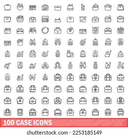 100 case icons set. Outline illustration of 100 case icons vector set isolated on white background